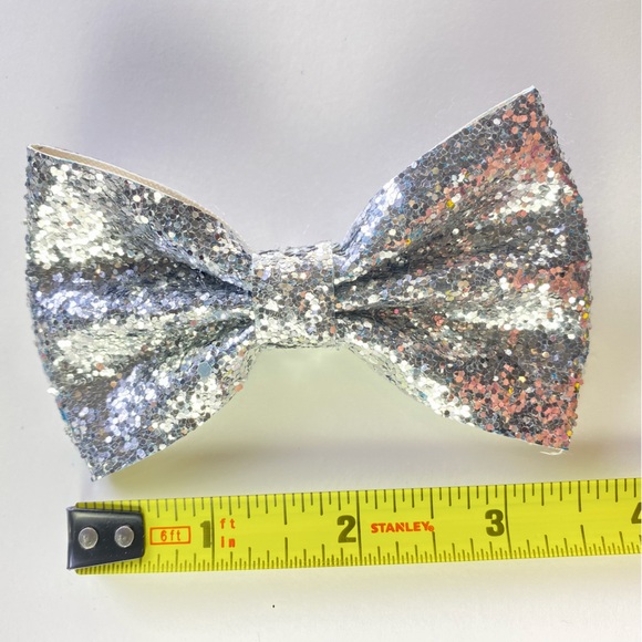 Silver Glitter Sparkly Bow Tie Hair Bow - Picture 5 of 5